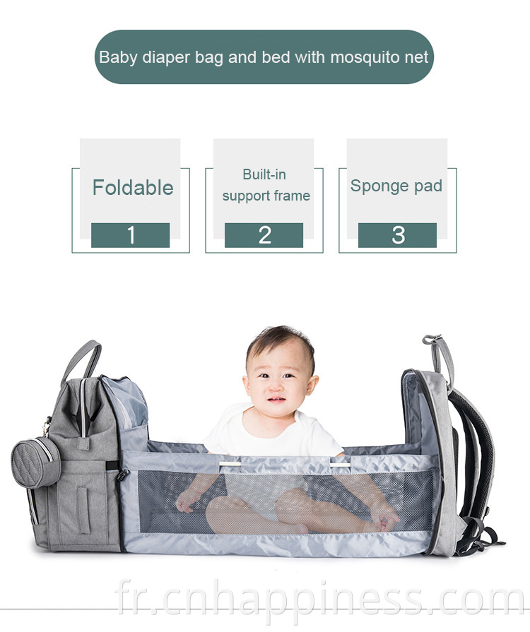 Tendance personnalisée 3 en 1 Voyage Unisexe Nappy Backpack Diaper Bag avec stade à langer